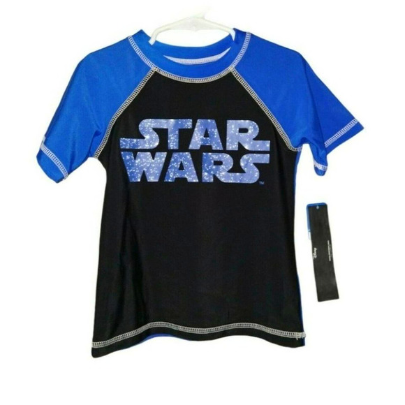 Star Wars Boys Black Blue Short Sleeve Swim Shirt UPF 50+ Protection, XS - Picture 2 of 7